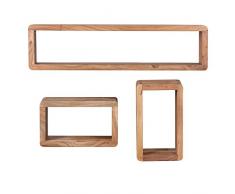 WOHNLING 3er Set Wandregale Massiv-Holz Akazie Holz-Regal Landhaus-Stil Höngeregal Echt-Holz Design Wand-Board Natur-Produkt Wandkonsole dunkel-braun unbehandelt Regale zum Aufhöngen Unikat Ablage