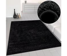 VIMODA Prime Shaggy Teppich Schwarz Hochflor Langflor Teppiche Modern für Wohnzimmer Schlafzimmer, MaÃe:à 80 cm Rund