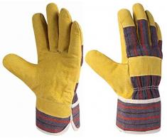 Xclou Baumwoll-Arbeitshandschuhe in Gelb, Schutzhandschuhe XL / Gr 10 mit gestreifter Stulpe, Schutz-Handschuhe mit Leder verstärkt, Handschuhe für Handwerker, Arbeitshandschuhe für Arbeit & für Hobby