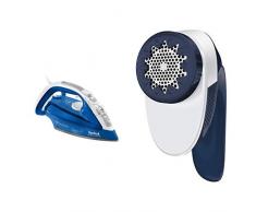 Tefal Ultragliss FV4964 Dampfbügeleisen (2500 Watt, extra Dampfstoß 180 g/min, 0,27 Liter) blau/weiß & JB1013 Fusselrasierer (4 Klingen, 4 Höheneinstellungen, 3V-Motor, Einfach zu entleeren) weiß/blau