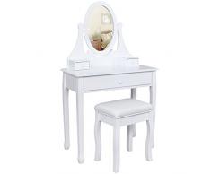 Songmics® Schminktisch Frisierkommode Frisiertisch Kosmetiktisch mit Spiegel inkl. Hocker, weiÃ, Holz, RDT002