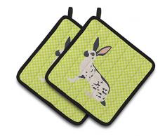 Carolines Treasures BB8098PTHD Common Strauß blau kariert dekorierter Topflappen, 19,1 x 19,1 cm, mehrfarbig Kaninchen - Englische Schecke 7.5HX7.5W grün