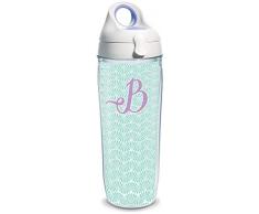 Tervis 1316635 INITIAL-B Isolierbecher mit Wickel und Deckel, 453 ml, Blaugrün Weiß mit Lakeside-Lavender-Deckel 24 oz Water Bottle - Tritan farblos
