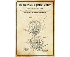 Schatzmix United States Patent Office - Design for a Brass Musical Instrument - Entwurf für einen Messing Musikinstrument - Rossi - 1914 - Design No 1.100199 - Metal Sign Blech Garten deko Schild