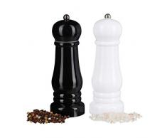Relaxdays Gewürzmühle 2er Set, Leeres Mühlen Set für Salz, Pfeffer uvm., Keramikmahlwerk, HxD: 17 x 6 cm, schwarz & weiß