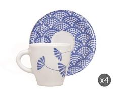 Molecuisine Kaffeetasse mit Untertasse 4er Set Magatama blau