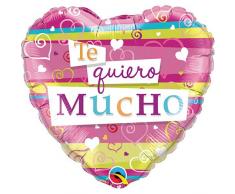 Qualatex Folienballon 21898 TE QUIERO Mucho gestreift Herzen, 45,7 cm farbenreiche