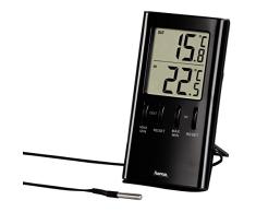 Hama LCD Thermometer (mit Kabel-Außensensor T-350, digitale Anzeige, Innen- und Außentemperatur, Kabellänge 1,50, Kühlschrankthermometer) schwarz