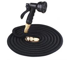 ZZKH Gartenschlauch, 15 m, Leichter dehnbarer Wasserschlauch, Wasserschlauch mit dreifacher Latexkern, geeignet zum Waschen/Bewässern von Blumen/Reinigung von Fenstern/Boden schwarz