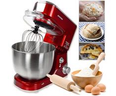 Syntrox Germany KM-1000W Küchenmaschine Knetmaschine Mixer, Edelstahl-Behälter, 5 Liter, rot