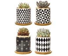 Pflanztöpfe aus Keramik Sukkulenten-Übertopf mit Bambusschale Zylinder Stil 1