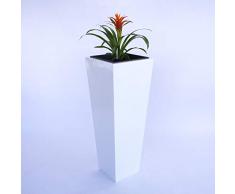 Pflanzkübel Blumenkübel Blumentopf Fiberglas Säule konisch LxBxH 30x30x90cm hochglanz weiß.
