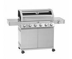 RÖSLE BBQ-Station Videro G6, Edelstahl, 157 x 60 x 118 cm, 5 Hauptbrenner, 1 Primezone, 1 Seitenbrenner, Deckel mit Glaseinsatz & Thermometer, beleuchtete Drehknöpfe