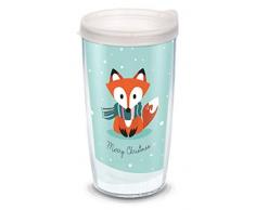 Tervis 1334121 Christmas Fox Isolierbecher mit Wickelverschluss und mattiertem Deckel, 450 ml, Tritan, transparent Getrübter Deckel 16 oz - Tritan farblos