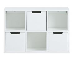 AC Design Furniture 60597 Regal Mariela, 6 Fächer, 3 Stück Schubkasten, Holz, 58 x 39 x 18 cm, weiÃ