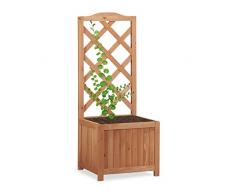 Relaxdays Rankkasten Holz, Garten Pflanzkübel m. Rankgitter, 20 L Pflanzkasten, 90 cm Rankhilfe wetterfest, natur