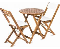 Fieldmann FDZN 4003-T Balkonset,Balkonmöbel-2 Stühlen und Kissen und 1 Tisch, Naturholz, Braun