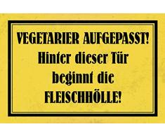 Schatzmix Vegetarier Aufgepasst! Hinter Dieser Tur beginnt die Fleischhölle spruchschild lustig Metal Sign deko Schild Blech Garten