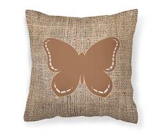 Carolines Treasures Deko-Kissen mit Schmetterlingsmotiv und braunem Leinenstoff, 35,6 x 35,6 cm, Mehrfarbig