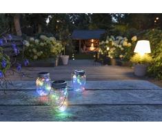 LED LOVERS 3er Set LED Lichterkette im Glas, Deko Leuchte Solarlicht im Einmachglas Bunt für Innen und Außen, kabellos, Licht für Partys Veranstaltungen