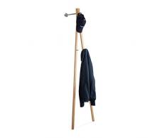Relaxdays Wandgarderobe, Garderobenständer mit Kleiderstange u. 3 Haken, Flurgarderobe, HBT 181 x 48 x 37cm, Natur/Chrom