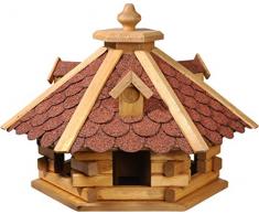 dobar Rustikales Vogelfutterhaus im Blockhaus-Stil mit rotem Bitumendach, Vogelhaus mit 6 Einfluglöchern, Kiefer, XL