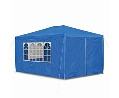 JOM Gartenpavillon 3 x 4 m, mit 4 Seitenwänden, 3 x Fenster und Tür mit Reisverschluss, Marine-blau PE 100G, Allzweckzelt, Pavillon, Pavillion, Partyzelt, Festzelt, Gartenzelt