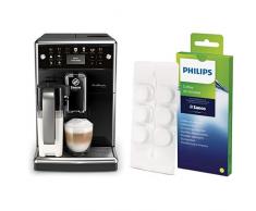Saeco SM5570/10 PicoBaristo Deluxe Kaffeevollautomat (LED Display, integriertes Milchsystem) schwarz & Philips CA6704/10 Kaffeefettlöser, 6 Tabletten für Philips, Saeco und andere Kaffeevollautomaten