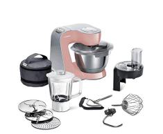 Bosch MUM5 CreationLine Premium Küchenmaschine MUM58NP60, vielseitig einsetzbar, große Edelstahl-Schüssel (3,9l), Profi-Patisserie-Set, Durchlaufschnitzler, Glasmixer, 1000 W, rosè/silber
