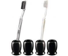 mDesign 4er-Set Zahnbürsten Halter im modernen, kompakten Design – runde Zahnbürsten Aufbewahrung aus Keramik – freistehende Badablage für das Waschbecken oder den Spiegelschrank – schwarz