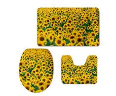 HUGSIDEA niedliche Tiere 3-teiliges Badezimmer Teppich Set Badteppich Contour und WC-Deckelbezug, Flanell, Sunflower 2, S