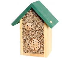 dobar Insektenhotels 22622e Bienenhaus Schilfinger mit Schilfrohrhalmen und Aststücken, grünes Dach