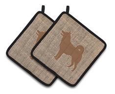 Caroline s Treasures Shiba Inu Jute & Kunstleder Braun Paar Topflappen bb1067-bl-bn-pthd, 7.5hx7.5 W, multicolor