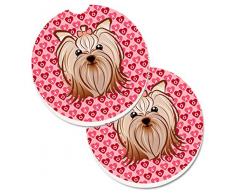 Caroline s Treasures Yorkie yorkishire Terrier Herzen Set von 2 Tasse Halterung Auto Untersetzer, 2,56, multicolor