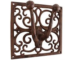 Esschert Design Wandhaken, Hänger für Gartengeräte aus Gusseisen in rot-braun, ca. 17 cm x 6,5 cm x 17 cm