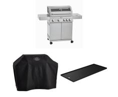 Rösle 25303 Gasgrill, BBQ-Station Videro G4, edelstahl, 138 x 60 x 118 cm + Abdeckhaube + Gussplatte