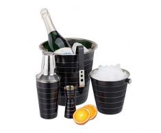 Relaxdays Cocktailset, 5-teiliges Shaker Set, Edelstahl, Shaker 500 ml, Eiseimer, Zange, Flaschenkühler, Barmaß, schwarz