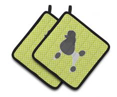 Caroline s Treasures Pudel Schachbrett grün Paar Topflappen bb3839pthd, 7.5hx7.5 W, multicolor