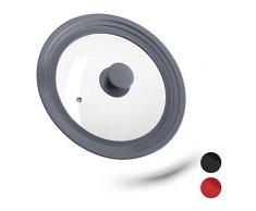 Relaxdays Topfdeckel universal, Glasdeckel mit abgestuftem Silikonrand, Töpfe & Pfannen 22-26 cm, HxD 5x27,5 cm, grau