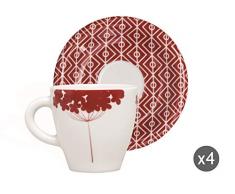Molecuisine Kaffeetasse mit Untertasse 4er Set Magatama rot