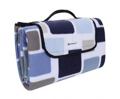 SONGMICS 200 x 200 cm XXL Picknickdecke Fleece wärmeisoliert wasserdicht mit Tragegriff (Quadrate in Blau, Braun und Weiß)