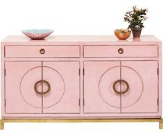 Kare Sideboard Disk Pink, 82771, rosane, breite Kommode, Schrank mit 2 Doppeltüren und 2 Schubladen für Wohnzimmer, pinkes Vintage TV Sideboard, (H/B/T) 84 x 150 x 50 cm