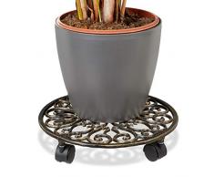 Relaxdays Pflanzenroller Gusseisen rund Ø ca. 33,5 cm Blumentopfuntersetzer aus Metall mit 4 Rollen Blumenroller im antiken Design Rolluntersetzer im Jugendstil stabil und wetterfest, bronze