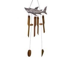 Cohasset Gifts 211S Cohasset Shark Windspiel, Bambus, Weiß gewaschenes Holz