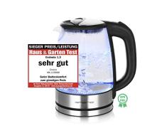 Emerio WK-119988 Glas Wasserkocher,1.7 Liter, 2200 Watt, LED Innenbeleuchtung, 360° Basis, Sieger Preis/Leistung Haus & Garten Test 02/2019, 1.7 liters, Schwarz, Edelstahl