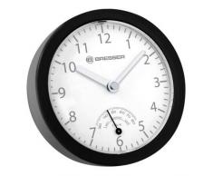 Bresser MyTime Bath Bad Wanduhr mit Anzeige für relative Luftfeuchtigkeit zum Aufhängen per Nagel oder Saugnäpfen oder zum Aufstellen per integriertem Standfuß, schwarz