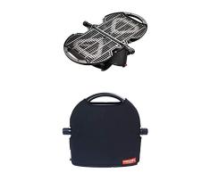 NOMADIQ Gasgrill 18.2256.88MB (Große Grillfläche, 2 Stunden Grilldauer, 2 Edelstahlbrenner, antihaftbeschichtet, faltbar) Schwarz mit passender Tasche für den Grill