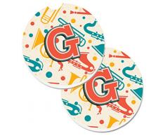 Caroline s Treasures Buchstabe G Retro Blaugrün Orange Musikinstrumente Initiale Set von 2 Tasse Halterung Auto Untersetzer cj2001-gcarc, 2,56, multicolor