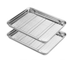 Edelstahl Backen Blatt mit Rack, HKJ Chef Cookie Blatt und Aluminiumguss Kühlung Rack & Backformen für Ofen & Toaster Ofen Tablett Pfannen, Rechteck Größe 12L X 11 W x 1H Zoll & ungiftig & gesund