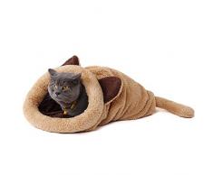 PAWZ Road Katzen Schlafsack waschbar bequem Haustier Kissen Katzenbett Kuschelhöhle aus Fleece für Katzen, Kleintiere oder Welpen Beige&Braun&Grau&Rosa